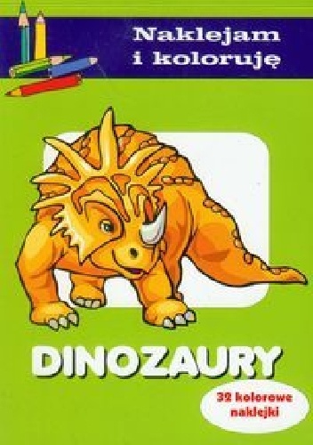 Okładka książki dinozaury. naklejam i koloruję